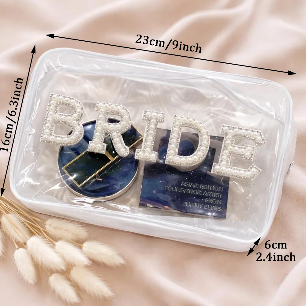 Pearl Letters Makeup Bag Wedding Day Bride Essential Future Mrs Gift Honeymoon Toiletry Bag Hen Party Bridal Shower Engagement view 3