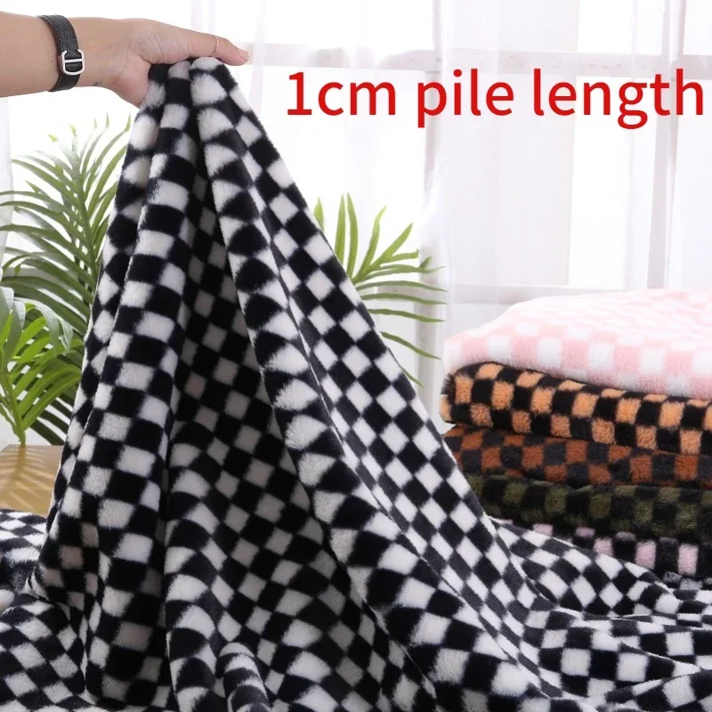 1cm Pile Imitation Rex Rabbit Hair Chessboard Grid Fabric Fashion Clothing Handmade Diy Wholesale Cloth by Meter for Sewing