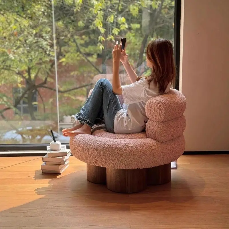 Lambskin Single Sofa Chair Internet Celebrity Living Room Balcony Leisure Single Chair Dopamine Cute Girl Lazy Leisure Chair