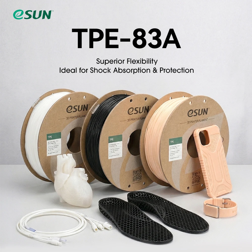 eSUN – Filament Flexible TPE 83A pour imprimante 3D, précision dimensionnelle de 1.75mm +/- 0.05mm, bobine de 1KG (2.2 LBS), matériel d'impression 3D