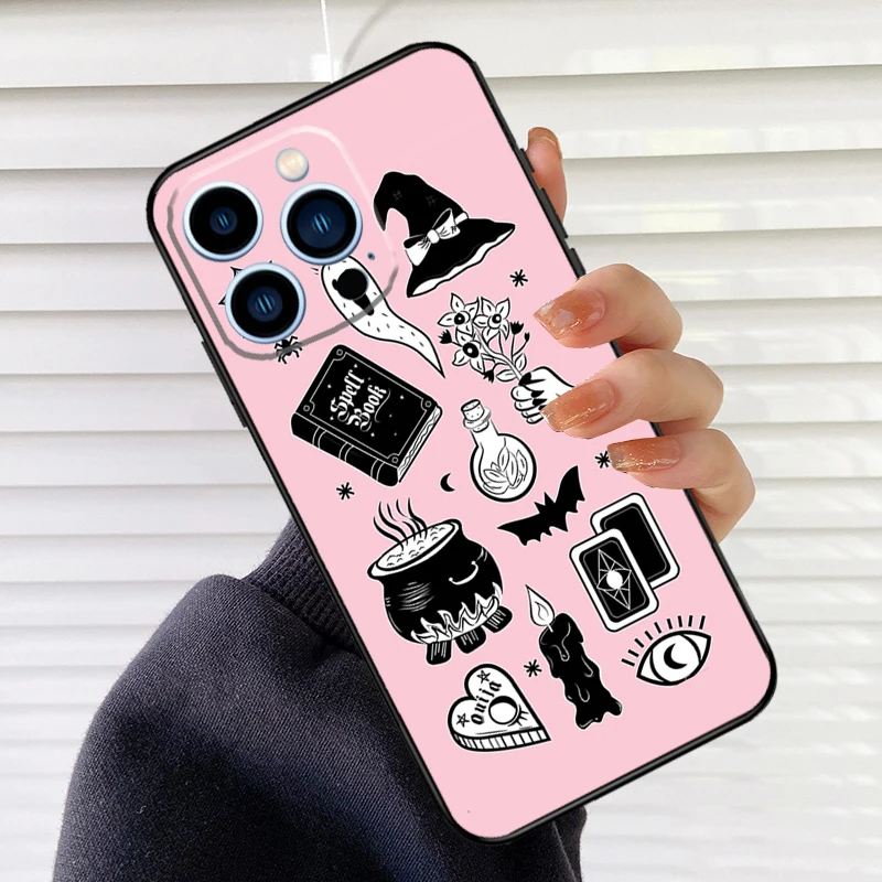 الوردي القط الجمجمة الساحرة الساحرة سيليكون جراب هاتف آيفون 17 الهواء 17 برو 17 برو ماكس غطاء كامل فوندا