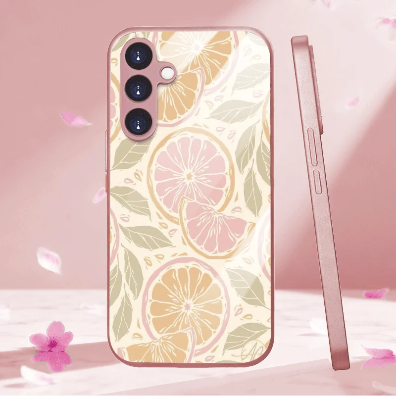 Lemon pattern glass phone case suitable for Samsung Galaxy S26 S25 S24 S23 S22 S20 FE/Ultra/Plus anti drop back cover