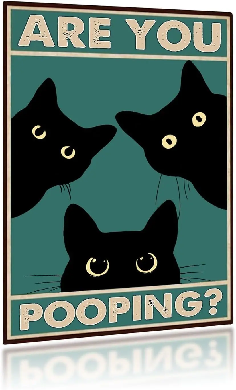 CAEJCCL Funny Black Cat Tin Are You Pooping Metal Sign Bathroom Washroom Toilet Wall Decor 8×12 Inch