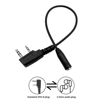 2-pins K1 naar 3,5 mm vrouwelijke audio telefoon oortelefoon overdrachtskabel voor Kenwood TYT Baofeng Quansheng Walkie Talkie headset adapter