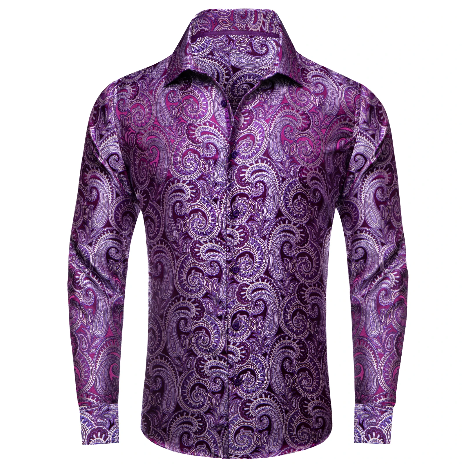 Men's purple paisley jacquard shirt with turn-down collar and single-button design versatile for dates banquets parties