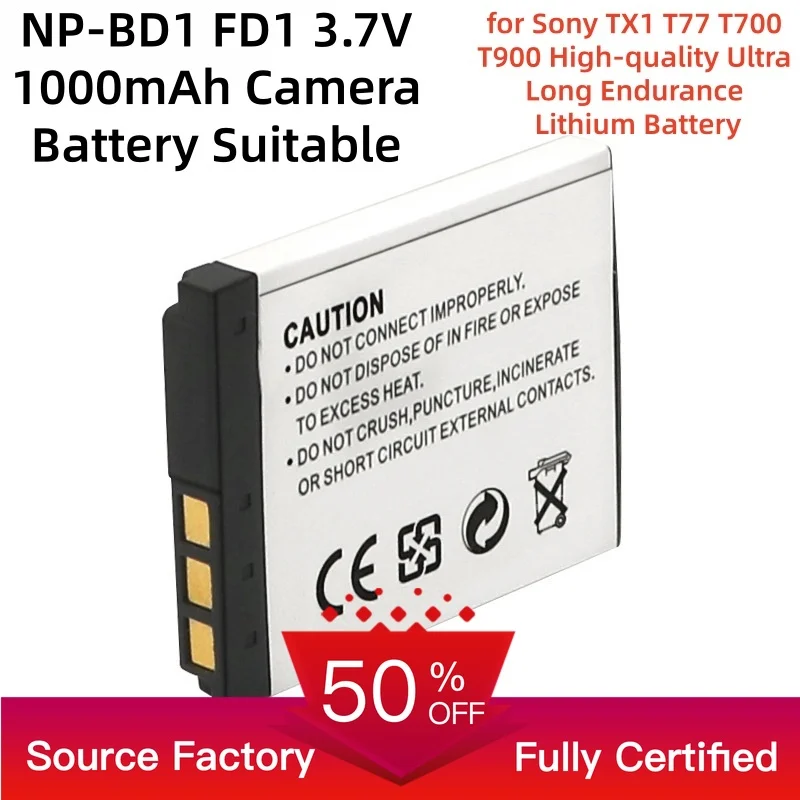 NP-BD1 FD1 3.7V 1000mAh Camera Battery Suitable for Sony TX1 T77 T700 T900 High-quality Ultra Long Endurance Lithium Battery