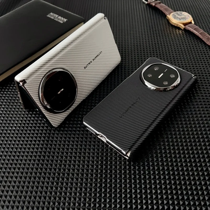 

For Huawei Mate X6 X5 Case Carbon Fiber Pattern Magnetic Suction Hinge Axis Protection Sleek Leather Electroplate Back Cover