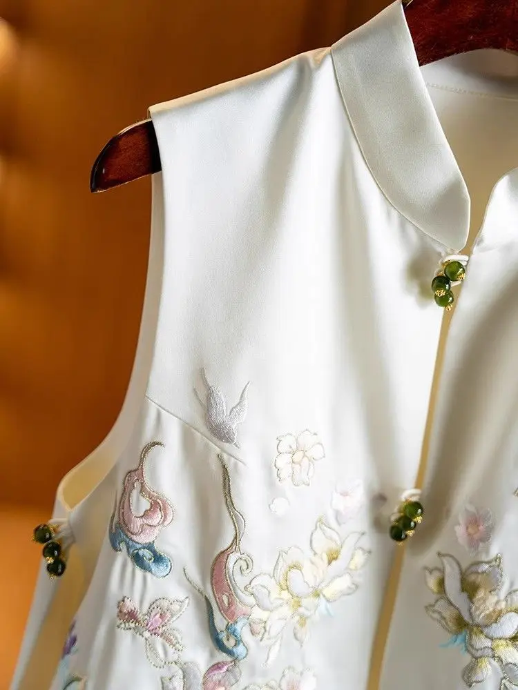 المطرزة الحرير الحرير سترة المرأة الوقوف الرقبة العرقية نمط التطريز أكمام أعلى الصينية الوطنية