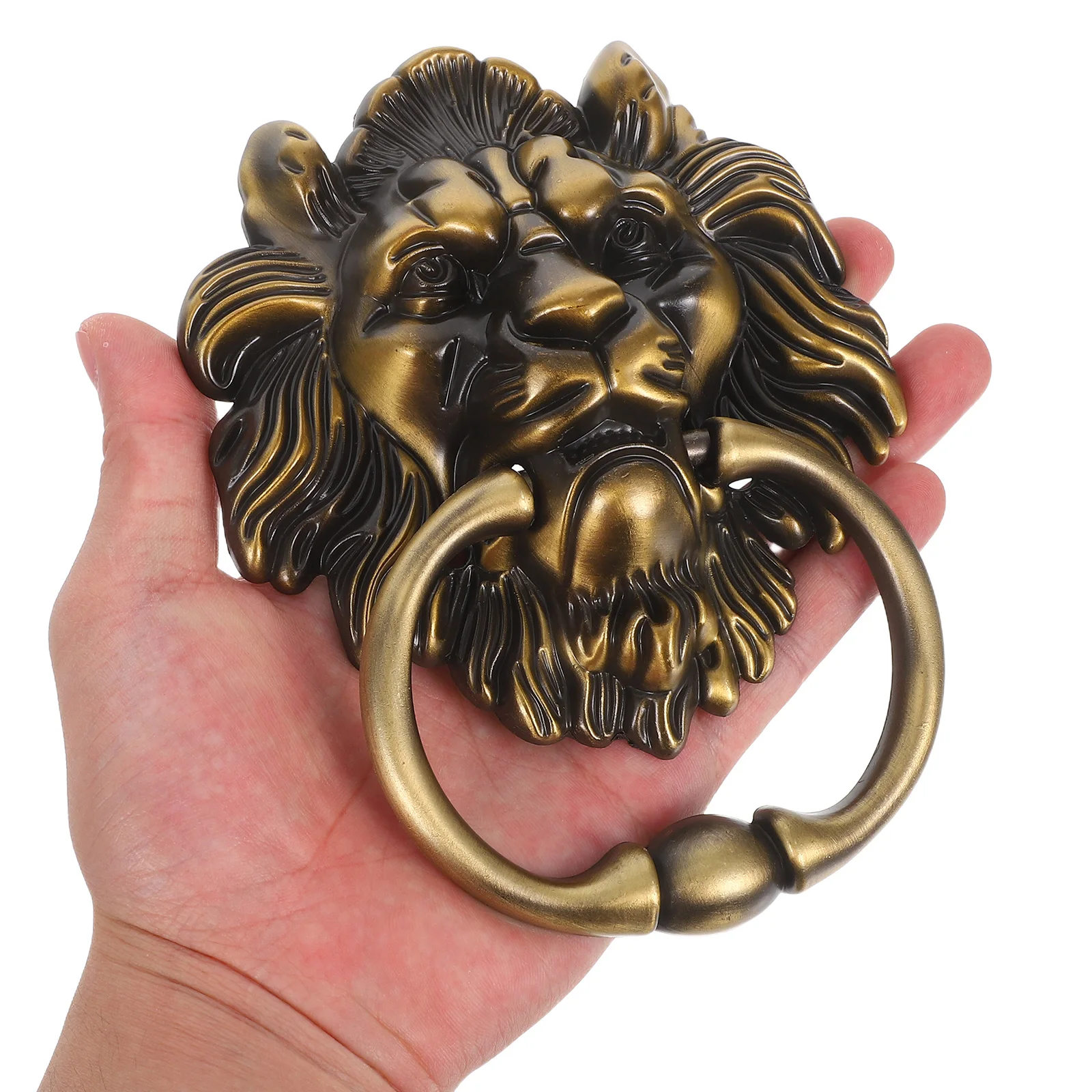 

Lion Head Door Knocker Zinc Alloy Silver Front Gate Handle Smooth Pull Ring For Outdoor Indoor Decor Heavy Duty