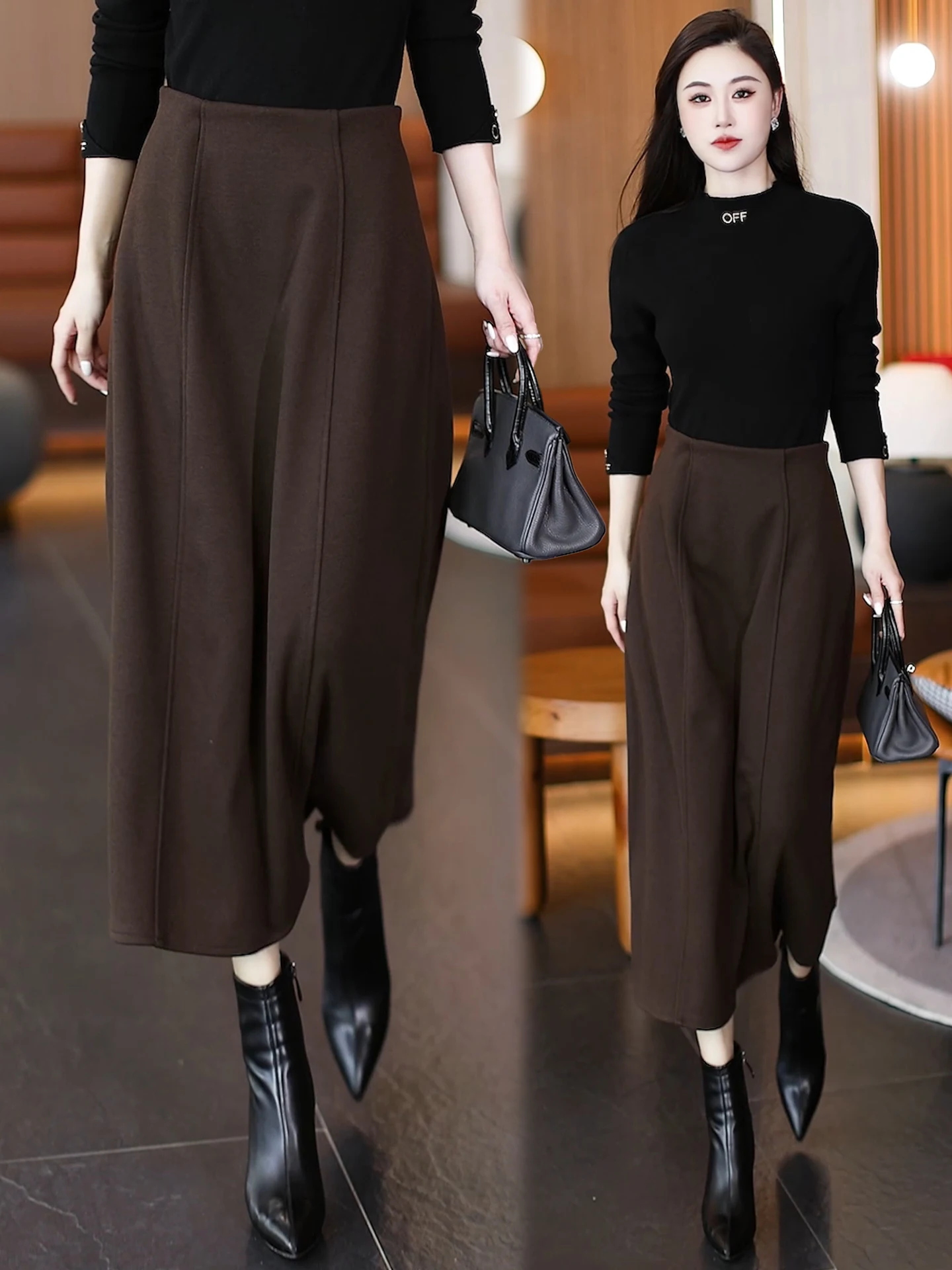 

Женская шерстяная ацетатная юбка-миди А-силуэта с высокой талией, осенне-зимняя, утягивающая, в корейском стиле, для офиса