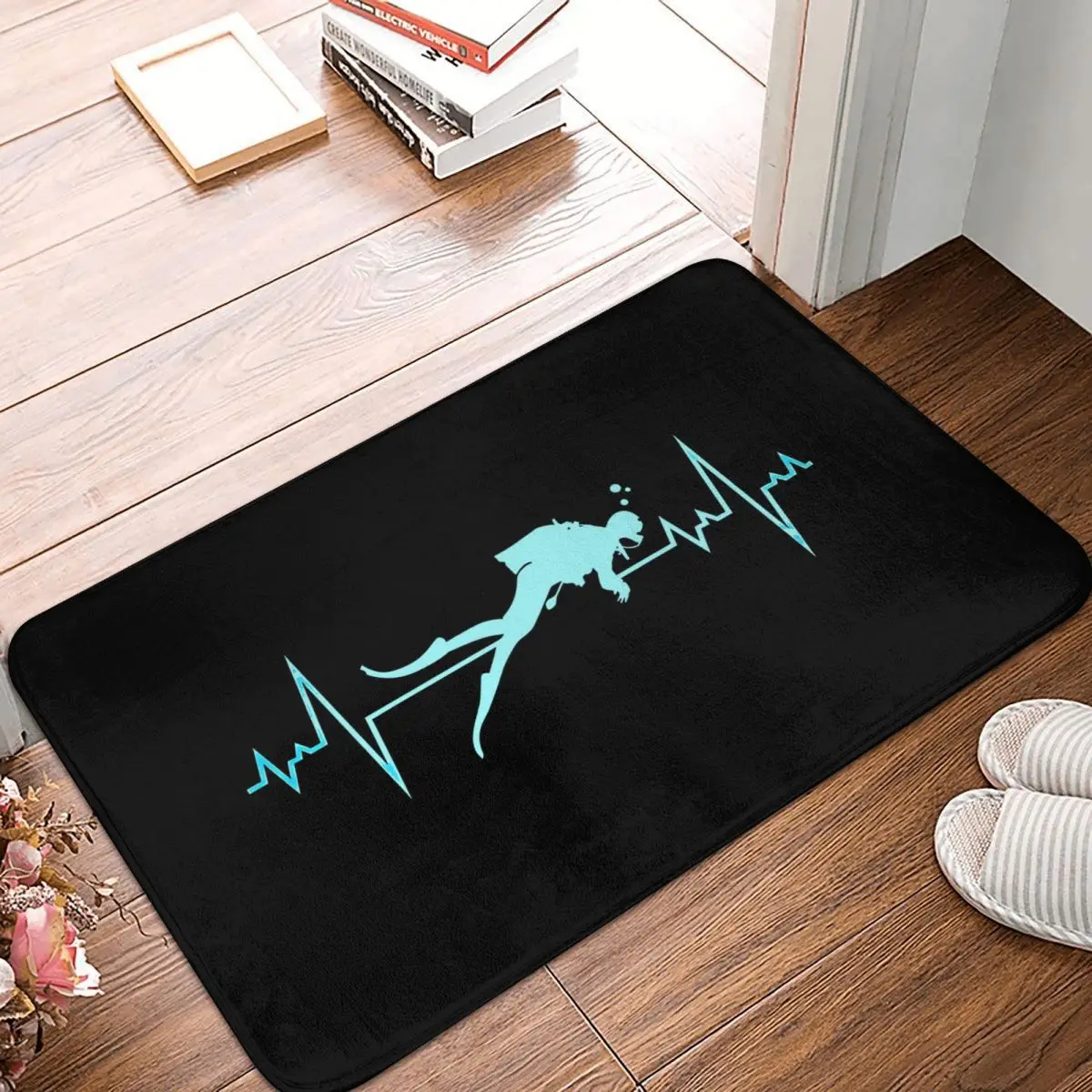 Swimming Heartbeat Scuba Dive Diver Diving Non-Slip Carpet Doormat Living Room Bath Mat Entrance Door Floor Rug