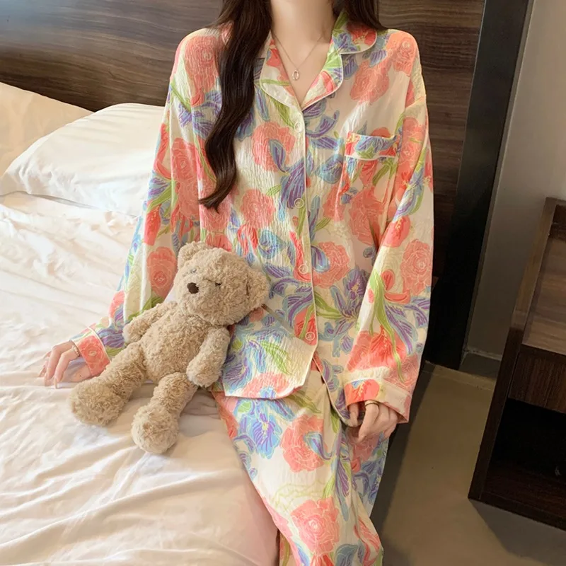 Koreanischen Stil Gestreiften Brief Hund Pyjamas Set Mode Herbst Winter Vintage 2PC Set Loungewear Neue Langarm Revers Neck Pyjamas – Detail 9
