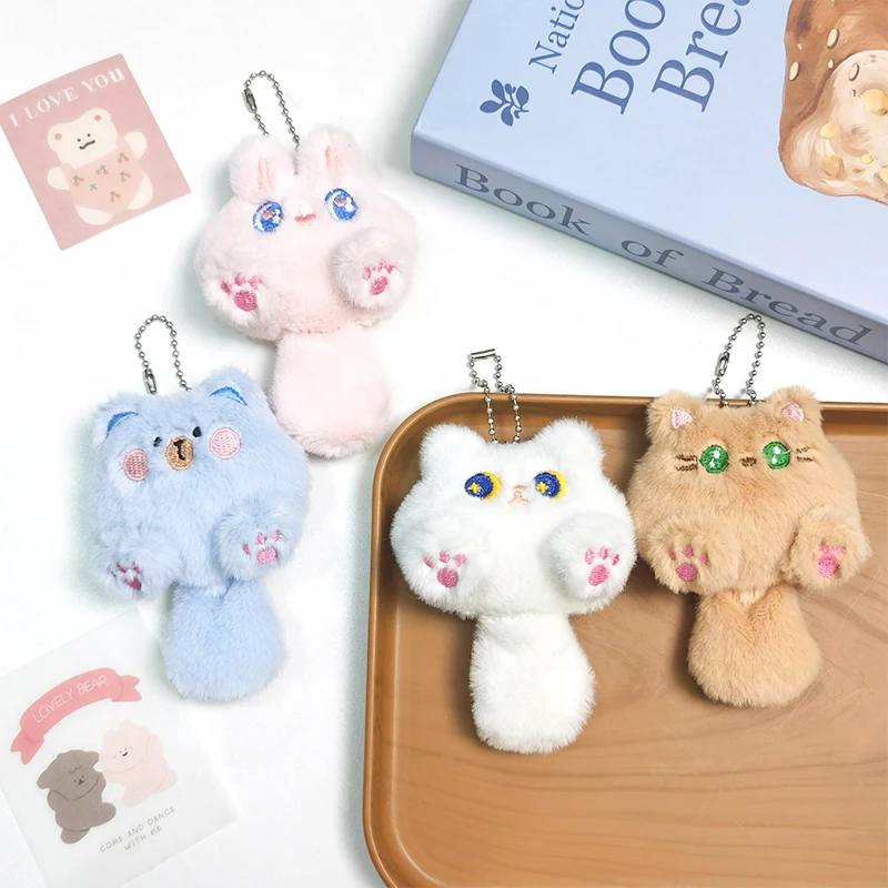 Cute Long Tail Cat Keychain Plush Doll Toys Cartoon Kitten Soft Stuffed Animal Keyring Backpack Charms Bag Pendant Decor Gifts