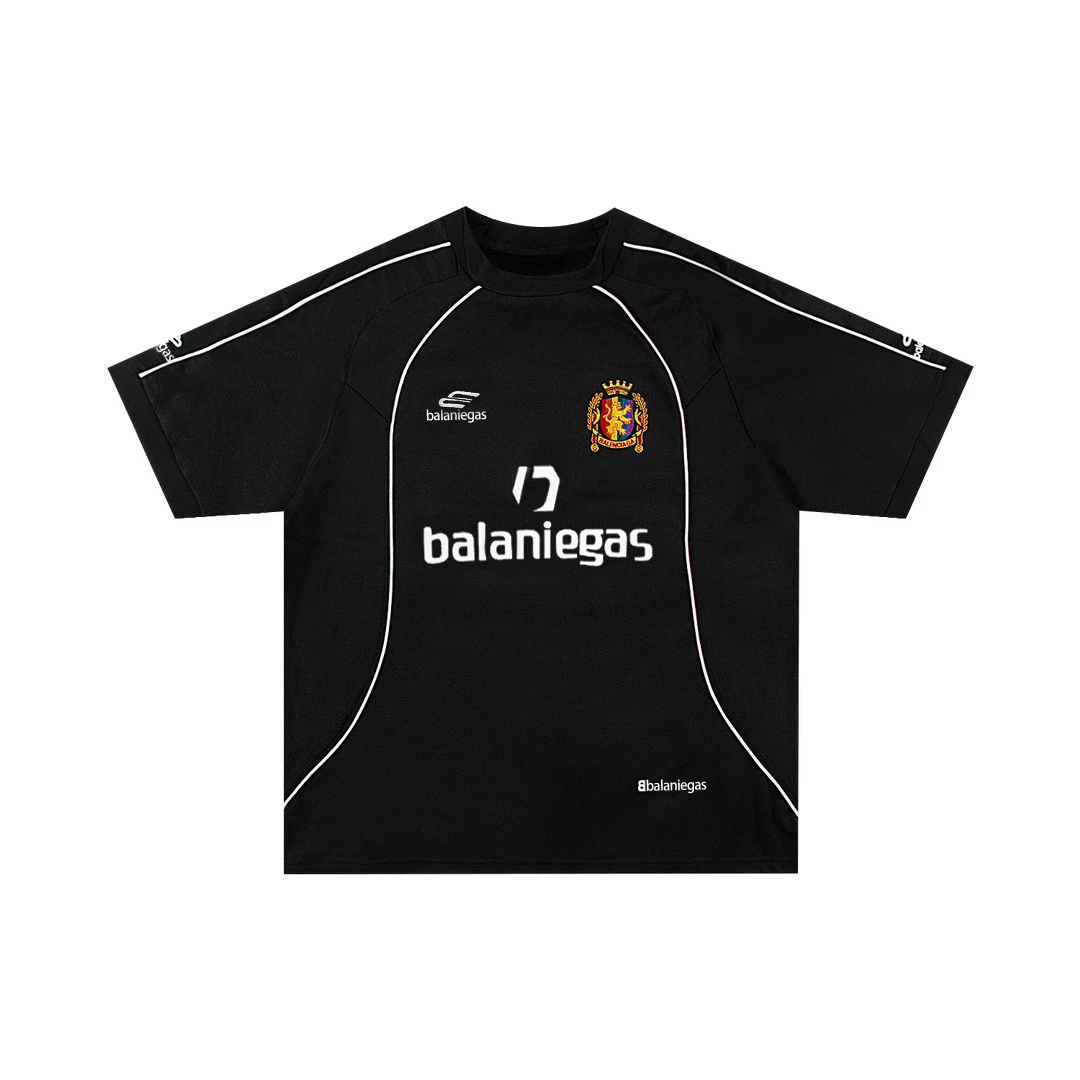 

Balaniegas B Home 2024 Summer New Football Letter Embroidered Short Sleeve Men's and Women's Loose Half Sleeve T-shirt