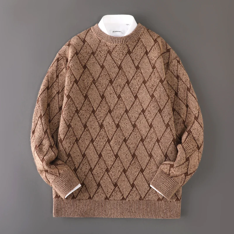 Men's Luxury Brand Pure Wool Knitted Chair Knitted Sweater Autumn/Winter Classic Fashion Jacquard Round Neck Leisure Seat Design