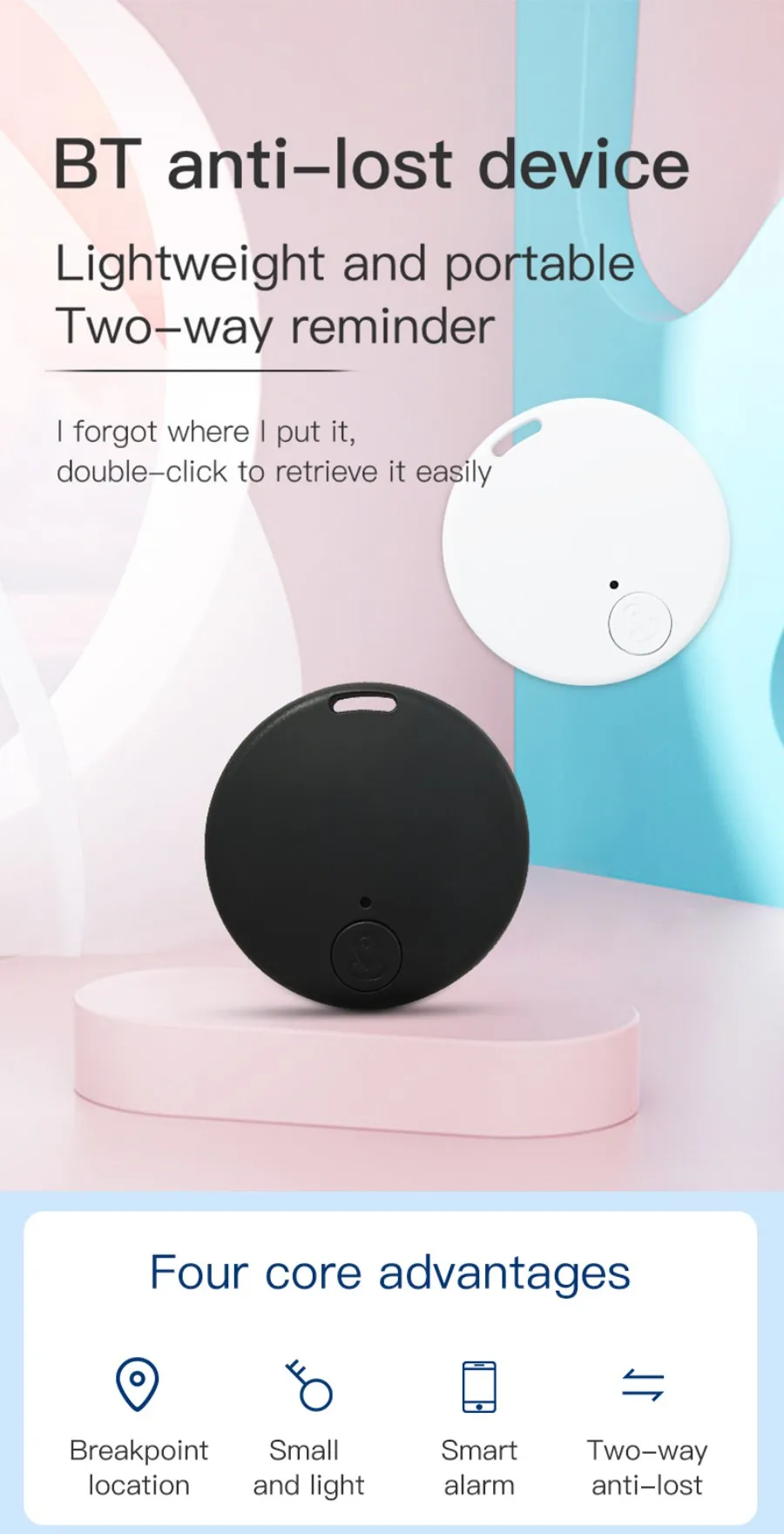 

Mini Bluetooth Anti-Lost Tag GPS Tracker, App Control Smart Item Finder Locator for Pets Keys Wallet Luggage