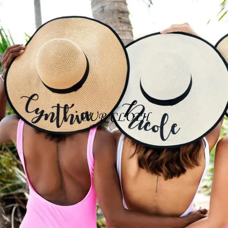Einzigartiger Brautschauhut mit großer Krempe, sonnenfester Strohhut für Hochzeitsfeiern und Junggesellenabschiede, Y1AC