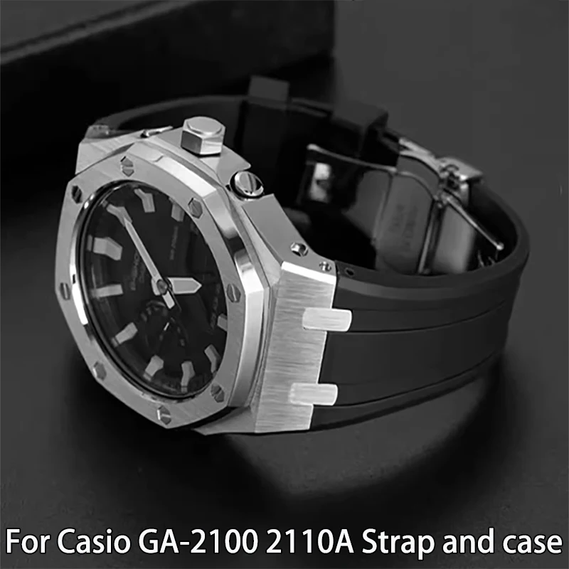 

For Casio GM-2100AP Farmhouse Oak Modified Accessories GSHock Strap GA2100 2110 Stainless Steel Rubber Men's Watch with Case