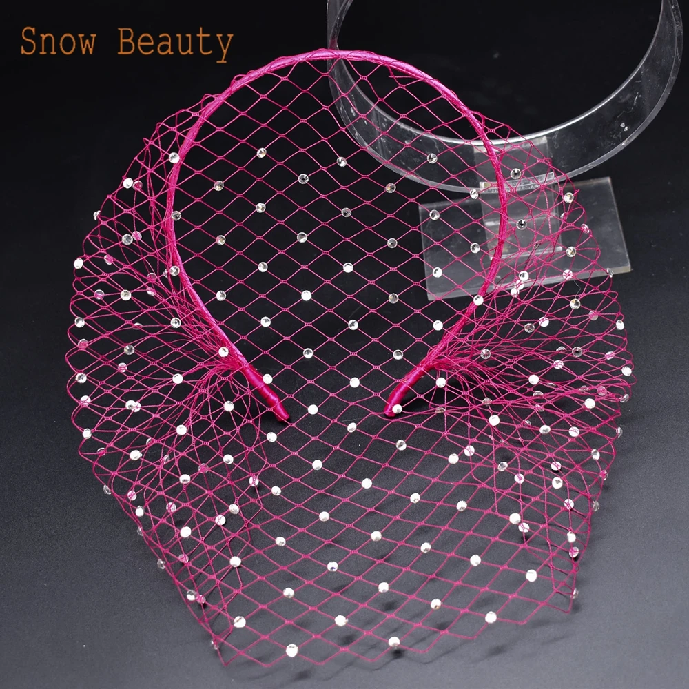 JM06 Props Red Colour Birdcage Veil Exquisite Women's Face Veil Blusher Veil Wedding Party Accesories Bridal Hair Accessories