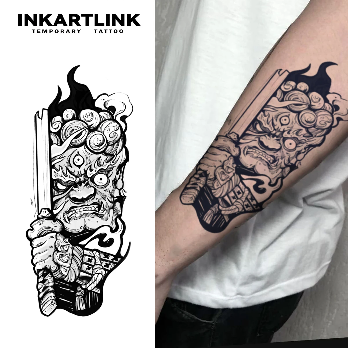 

INKARTLINK Prajna Evil Ghost татуировка наклейка японское пламя татуировка монстра водостойкая и не выцветающая, поддерживающая самурайский стиль f