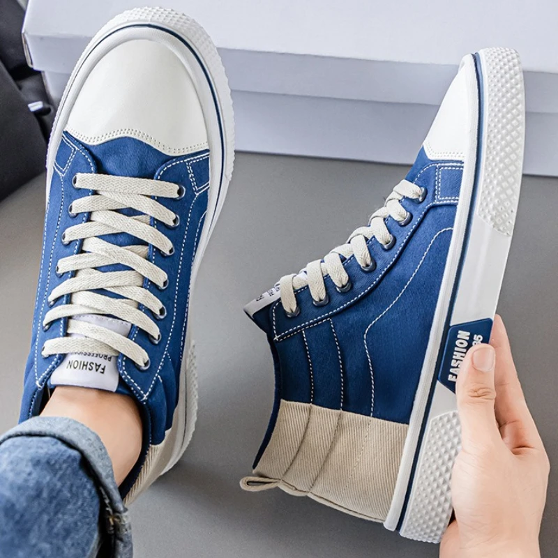 الرجال حذاء قماش الدانتيل يصل الذكور حذاء كاجوال عالية أعلى لينة وحيد في الهواء الطلق أحذية مشي ملابس عصرية مقاومة الرجال أحذية رياضية 2025 جديد