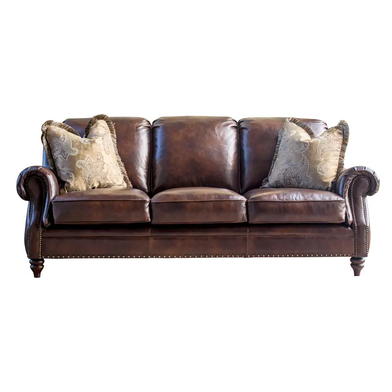 أريكة جلدية أمريكية من الطبقة الأولى من جلد البقر مكونة من ثلاثة أشخاص في غرفة المعيشة وأثاث من الجلد والشمع الزيتي القديم #3