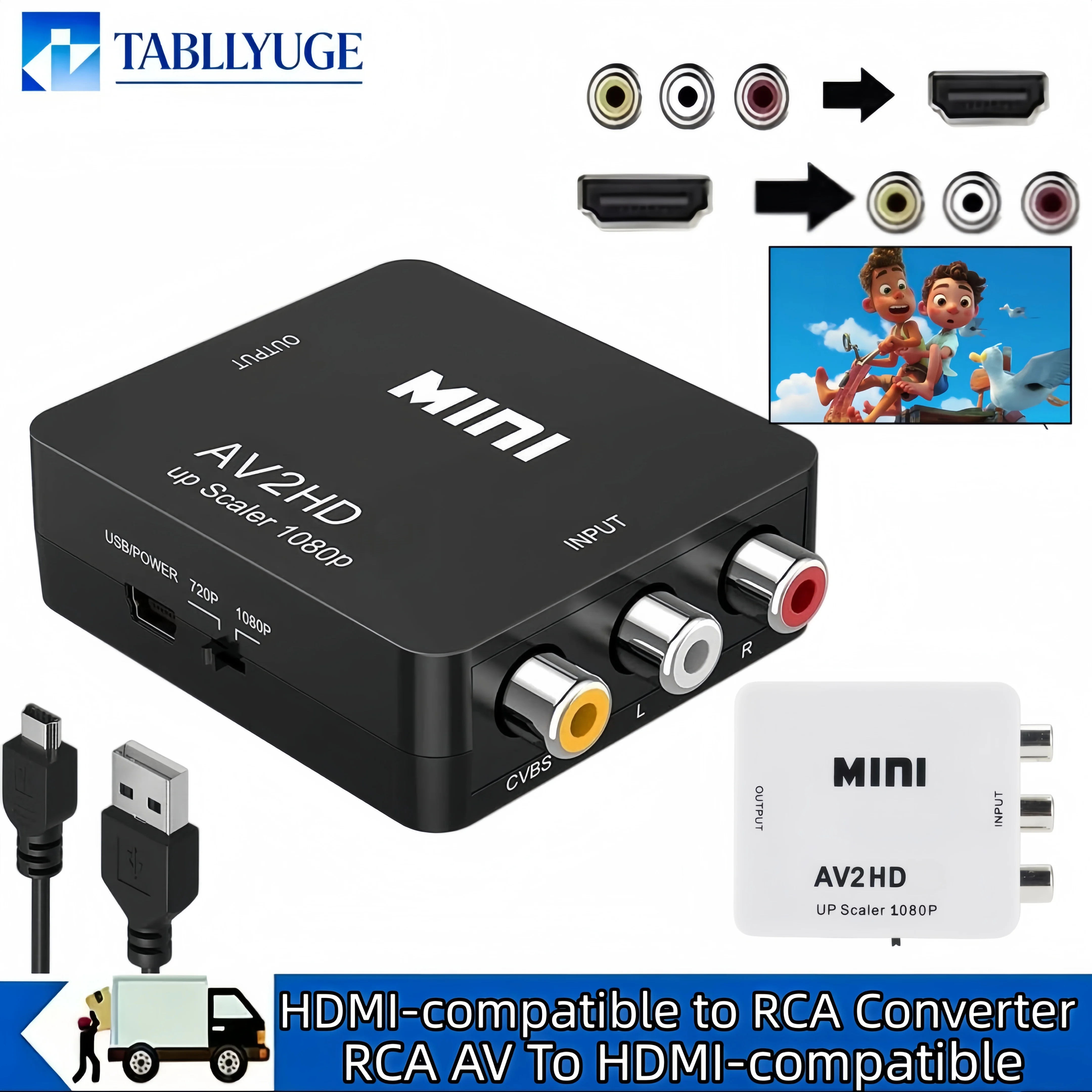 1080P HDMI to RCA AV Converter Mini HD2AV Adapter Composite CVBS Audio Video Converter For  Monitor TV Box DVD Game Console
