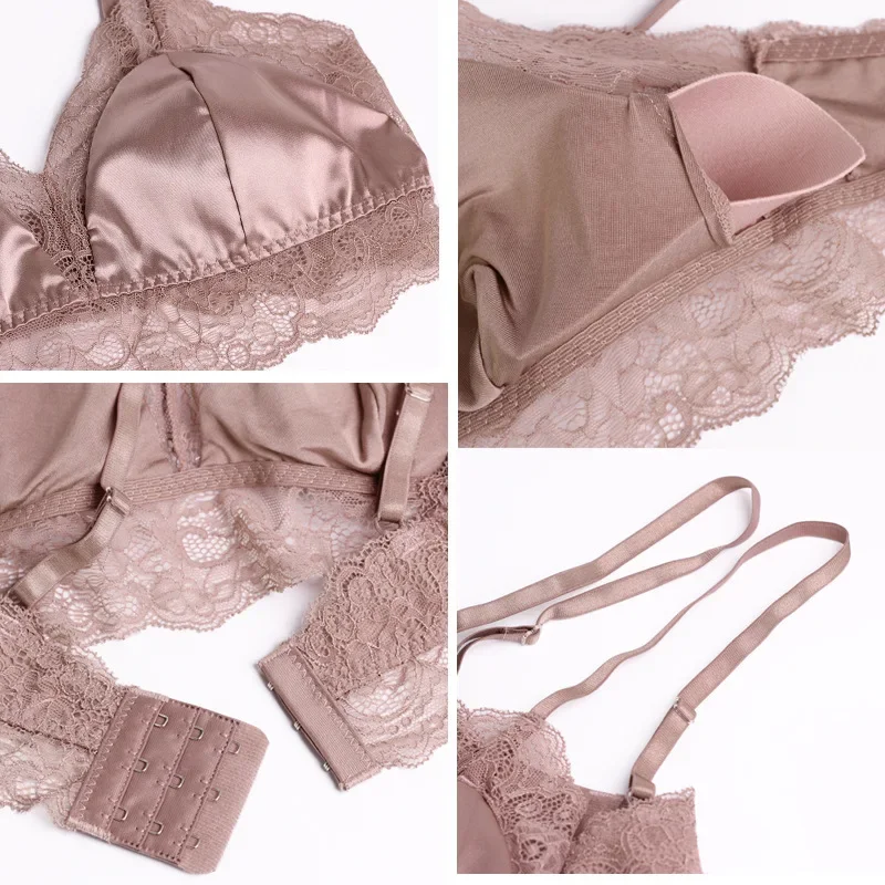 Women 100% Real Silk Bras 3/4 Cup Body shaping Wire Free  Adjusted-straps Women Underwear France Style Sexy Lingerie 8015