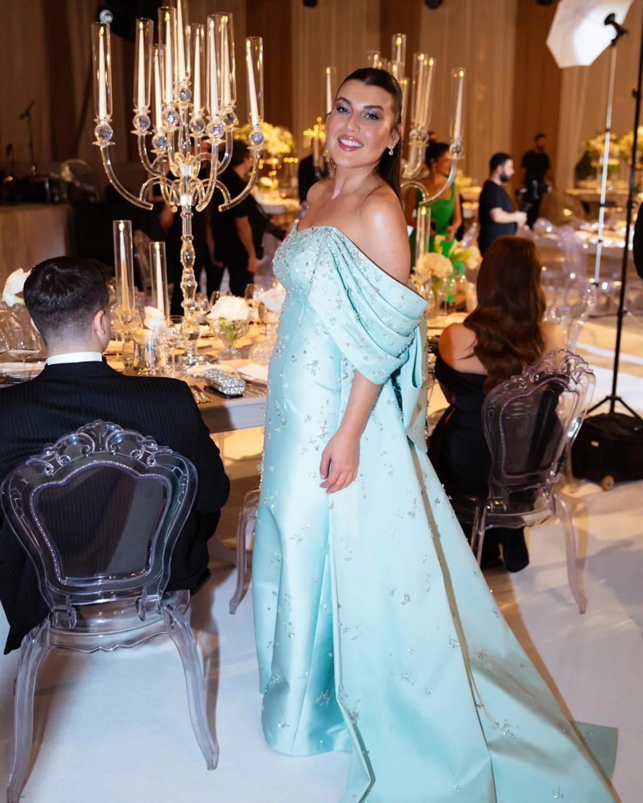2254 New Sky Blue off The Shoulder Satin with Trian vestidos de noche vestidos de galaevening dresses فستان العيد image 3
