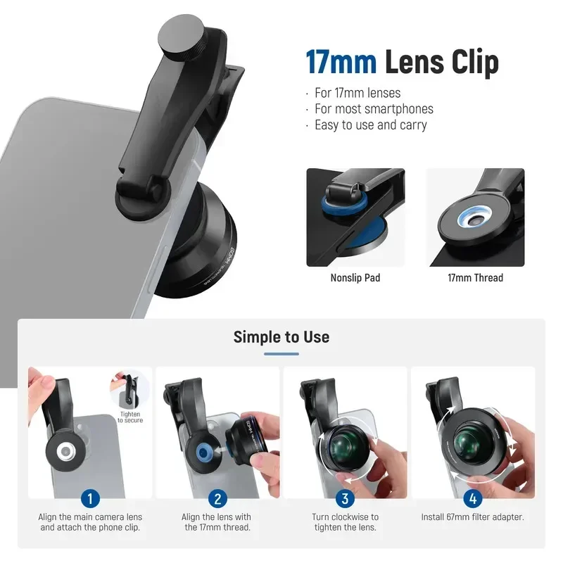 2026 LS-41 PRO 60mm with 17mm Clip 2X Optical Zoom HD Multi-Coated Metal Material for iPhone for Samsung Telephoto Lens