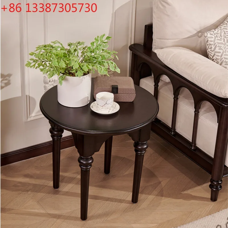 

French retro small coffee table American solid wood round edge table living room sofa corner table