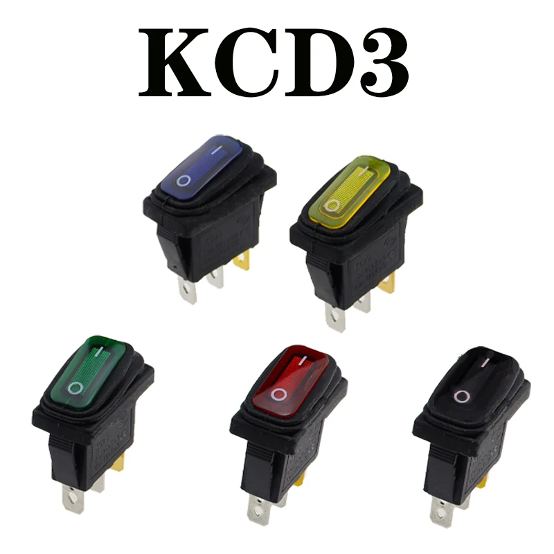 KCD3 1pcs 5pcs 3 Pin 12V 220V LED Light 20A On/Off Rectangular Long Rocker Switch Waterproof IP67 Car Dashboard Ship Type