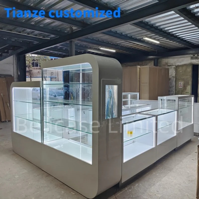 

(Customized) hot sale jewelry kiosk wooden display showcase shopping mall perfume kiosk custom equipment product display