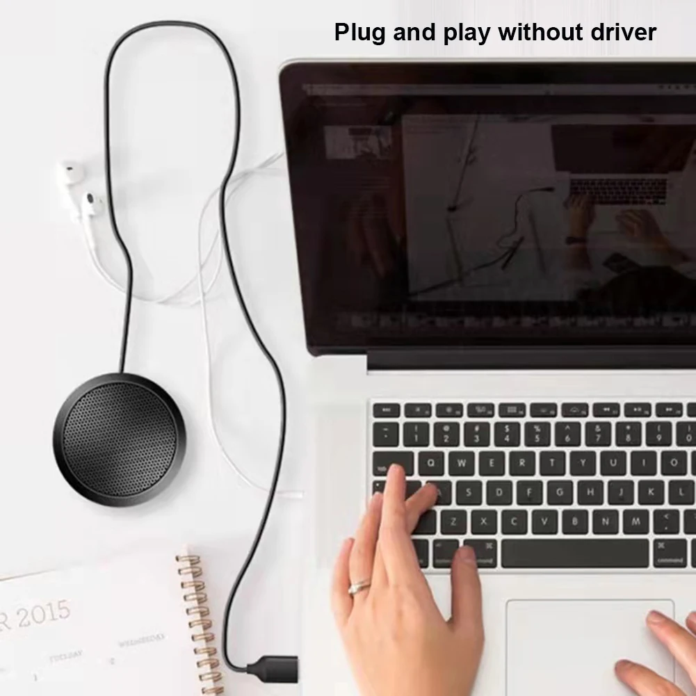 USB/3.5 มม. ไมโครโฟนประชุม Plug&Play 360 °   ไมโครโฟนคอนเดนเซอร์รอบทิศทางฐานกันลื่นคอมพิวเตอร์เดสก์ท็อปไมโครโฟนสําหรับแล็ปท็อปพีซี