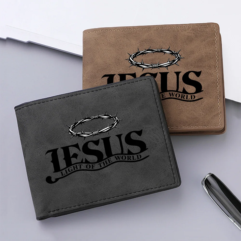 Dibaoleiou Vintage Men's Wallet Suede PU Leather Bifold Credit Card Holder with Jesus Light of the World Crown of Thorns Print