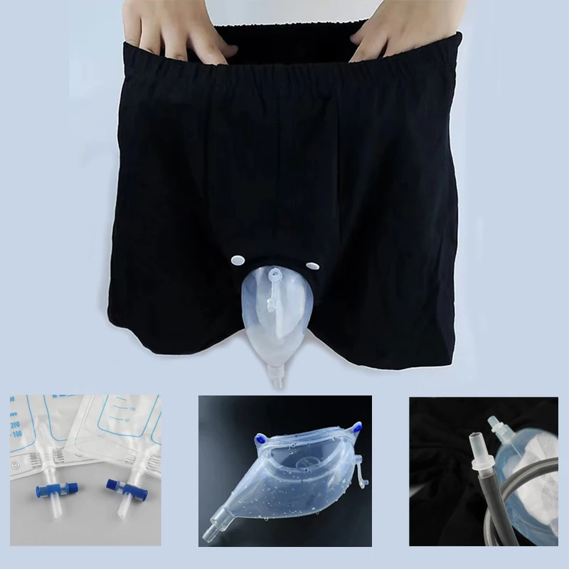 Incontinence Silicone Urine Collector Bag Underpants With Catheter Reusable Urinary Receiver Drainage Bag Shorts For Men Elderly