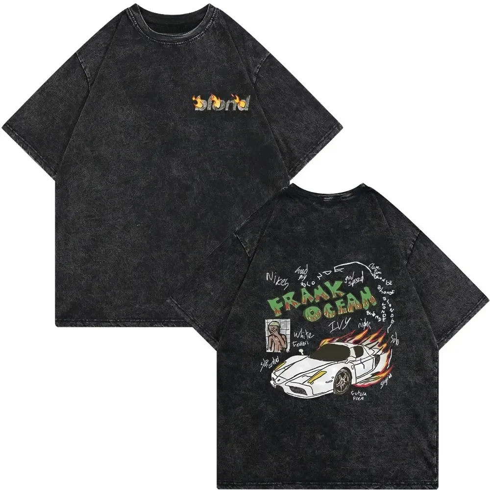 

Hot Sale Washed Vintage Blond Hip Hop Tshirt Rapper Frank Head T-shirt Women's Ocean Oversized TShirts Male Oversized Streetwear