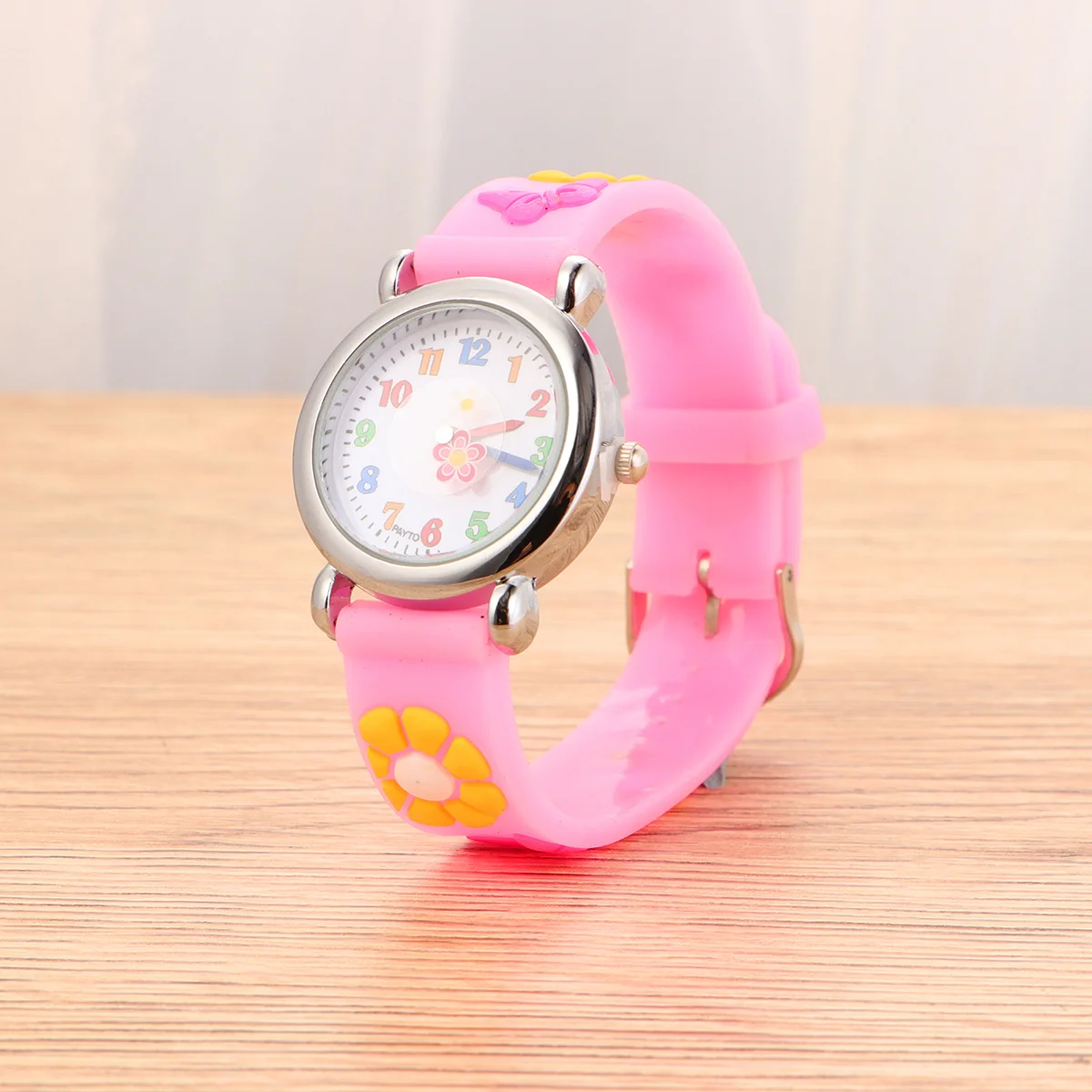 Unique Kids Watch Pink Flower Design Cartoon Pattern Comfortable Adjustable Band Durable Silicone Wristwatch Children