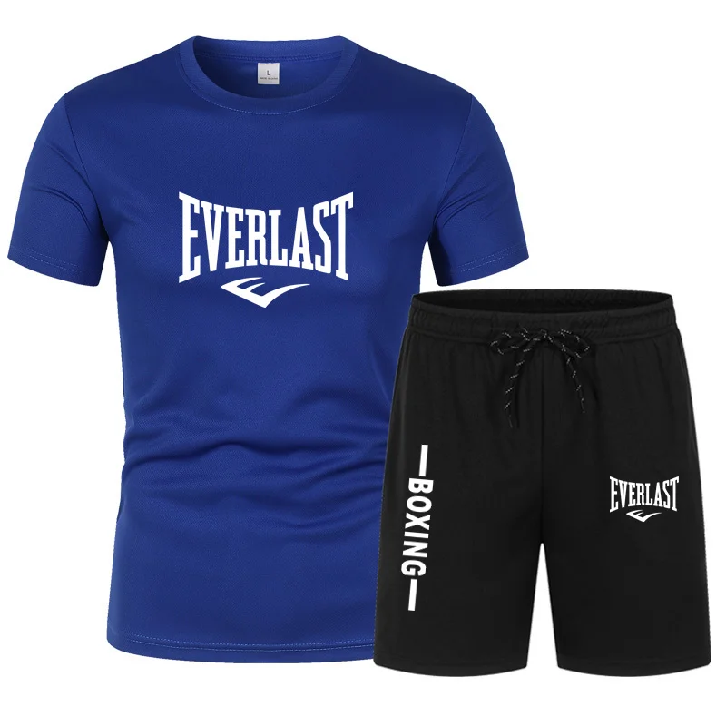 Summer T shirt Set For Men EVERLAST Print Men\'s T-shirt Short Sleeve+Shorts 2-Piece Set Oversized Casual Beach Sport Man Suit