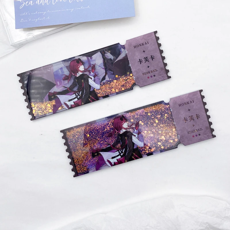 Honkai:Star Rail Train Ticket Double-sided Pattern Beautiful Waterfall Quicksand Ticket Stand Figure Model Acrylic Desktop Decor