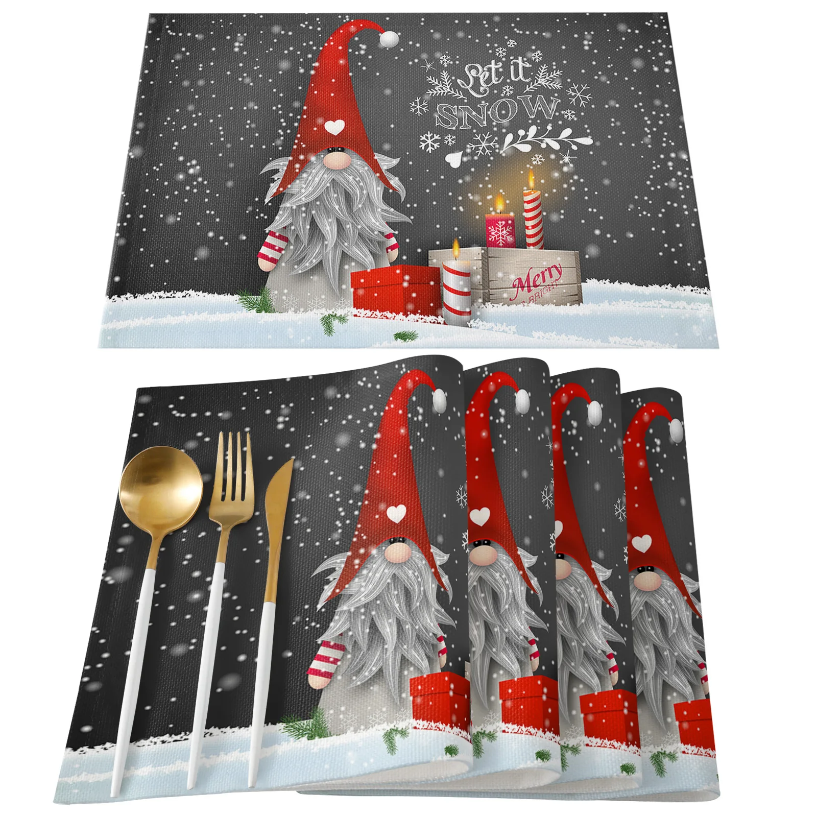 Christmas Gnome Gift Snowflake Table Runner Country Wedding Decoration Tablecloth Home Hotel Party Kitchen Dining Table Mats