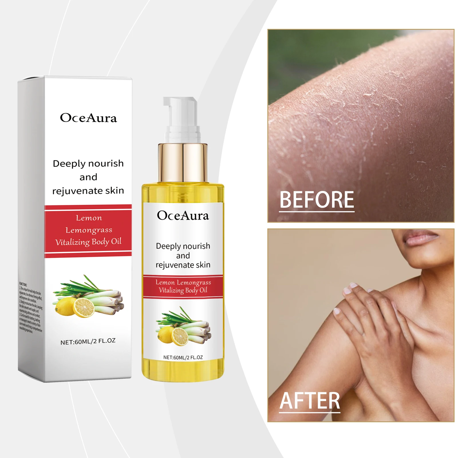 Lemon Lemongrass Vitalizing Body Oil - głęboko odżywczy i odmładzający środek do pielęgnacji suchej skóry - Natural Glow Booste