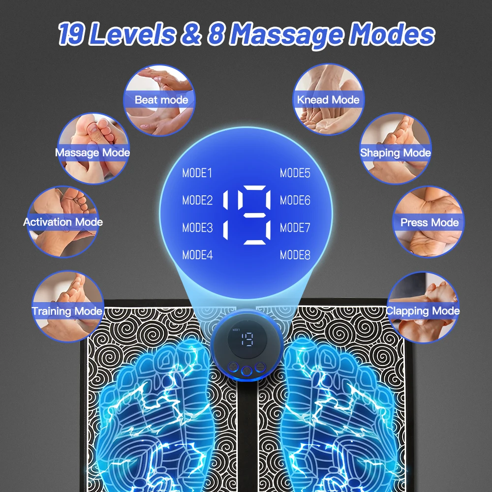 Electric EMS Foot Massager Pad Feet Acupoints Muscle Stimulation Improve Blood Circulation Relief Pain Relax Massage Mashine