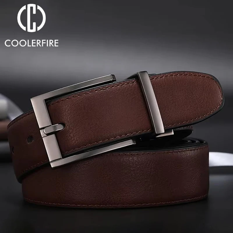 Men's Genuine Leather Reversible Belt New Business Dress Style Brown & Black Reusable Buckle HQ110
