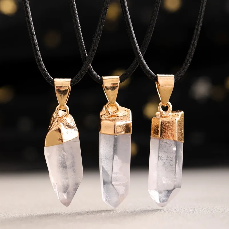 

10 шт./лот, нерегулярный натуральный белый кристалл, необработанный камень, кулон, черный веревочный шнур, колье на заказ, ожерелье с чакрой, ювелирные изделия