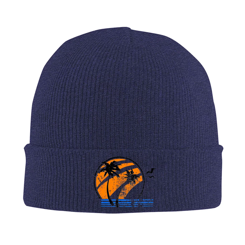 Palm trees orange sunset black ocean Men Women Unisex Knitted Hat Beanie Pullover Cap Winter Thermal Warm Christmas Outdoor Cycl view 4