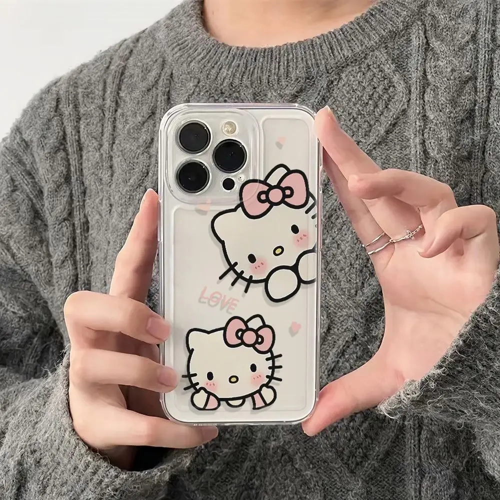 HOT Sanrio Hello Kitty Cartoon Cute Phone Case For iPhone 15 14 13 Pro Max 11 12 13 Pro Mini X XR 7 8 Plus Lovely Cover Girl