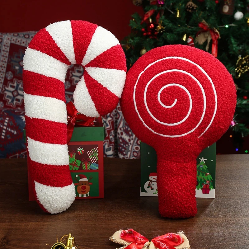 

Christmas Candy Cane Plush Pillow Festive Holiday Stuffed Toy Soft Decorative Gift for Xmas Creative Candy Cane Shaped Pillow