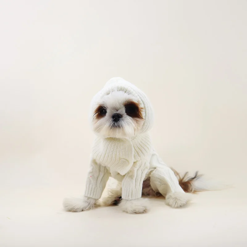 Winter New Solid Color Pullover Knitted Dog Hat Windproof Warm Collar Puppy Bichon Teddy French Bulldog Pet Hat Dog Accessories