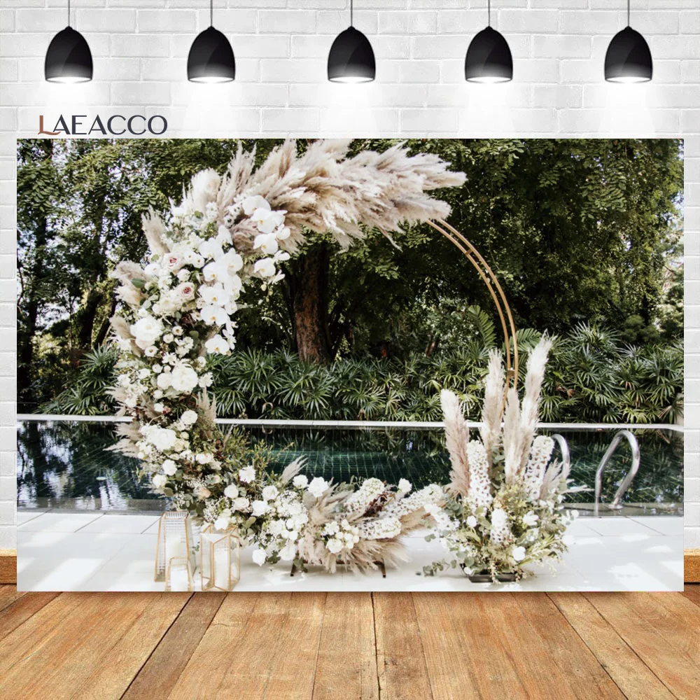 

Laeacco Spring Rustic Engagement Ceremony Backdrop Flower Wooden Arch Anniversary Party Bride Portrait Photography Background